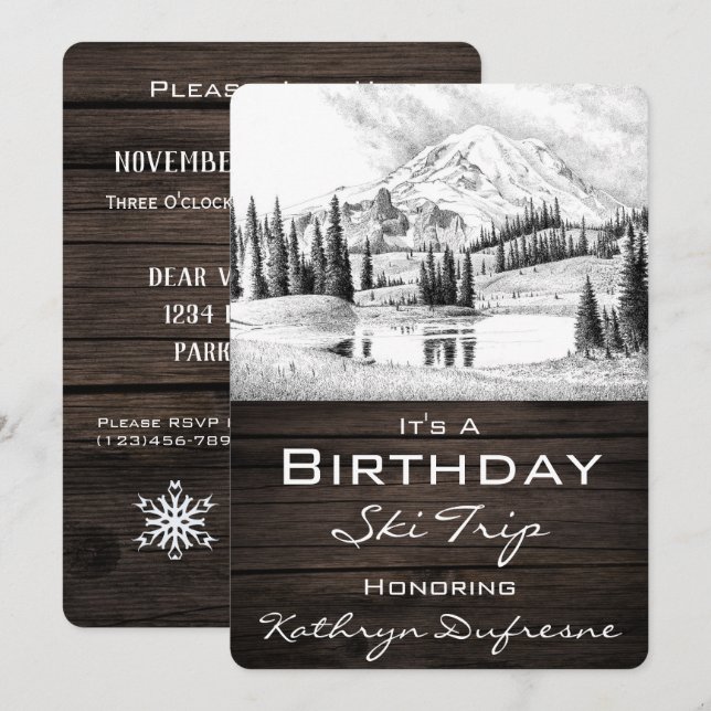 Birthday Ski Resa Inbjudningar (Fram/baksida)