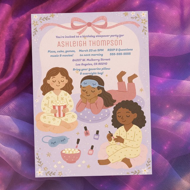 Birthday Sleepover Pajama Party för flickor Inbjudningar (Birthday Sleepover Pajama Party for Girls Invitation)
