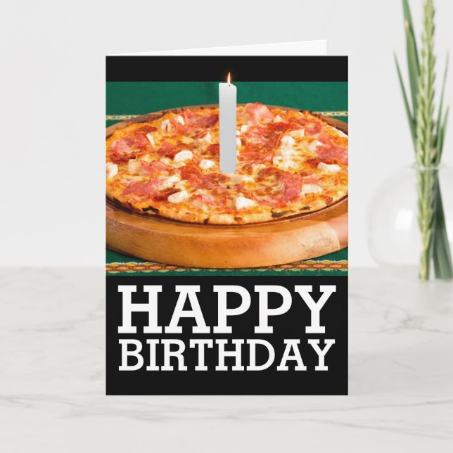 BIRTHDAY SLICE OF PEPPERONI PIZZA CANDLE CARD KORT (Framsida)