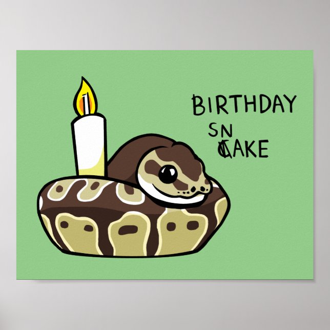 Birthday Snake Cute Boll Python Teckning Poster (Framsidan)