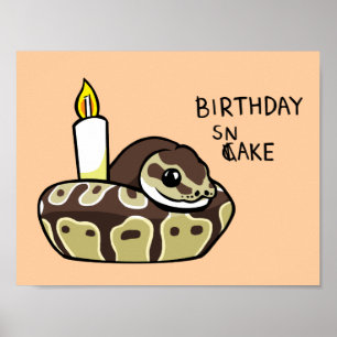 Birthday Snake Cute Boll Python Teckning Poster