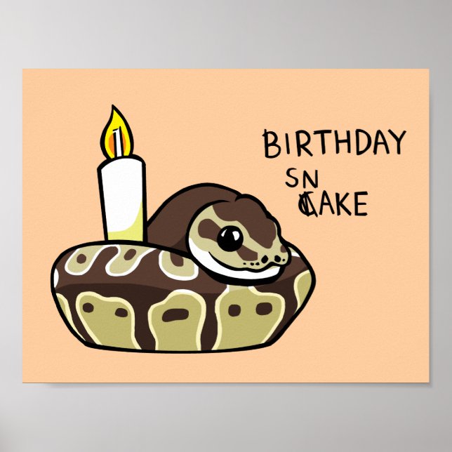 Birthday Snake Cute Boll Python Teckning Poster (Framsidan)