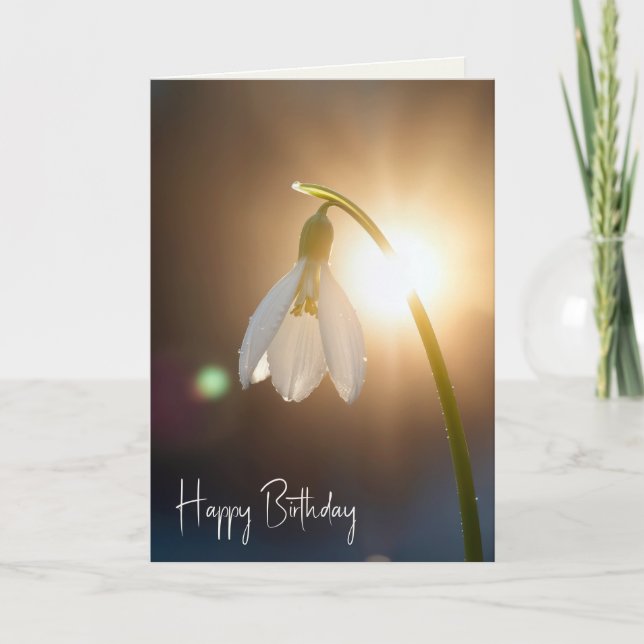 Birthday Snowdrop with Dewdrops in Sunlight Kort (Framsida)