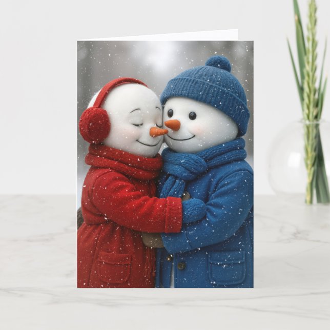 Birthday Snowman Couple in Snowflakes Kort (Framsida)