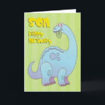Birthday Son Blue Dinosaur Kort<br><div class="desc">Storblå dinosaurier som äter en löv,  med en födelsedag mellan hälsning och son på gröntens bakgrund.</div>