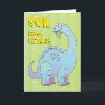 Birthday Son Blue Dinosaur Kort<br><div class="desc">Storblå dinosaurier som äter en löv,  med en födelsedag mellan hälsning och son på gröntens bakgrund.</div>