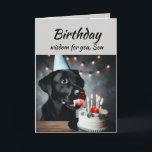 Birthday Son Roligt Wisdom Lab Hund Animal Kort<br><div class="desc">Födelsedagens visdom för din son från den söta Labrador Retriever Hund Pet Animal som slickar kakan. Roligt (Födelsedagskort)</div>