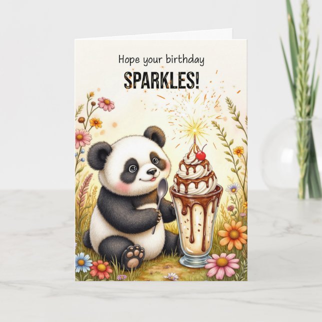 Birthday Sparkles Panda med Ice Cream Sundae Kort (Framsida)