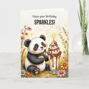 Birthday Sparkles Panda med Ice Cream Sundae Kort