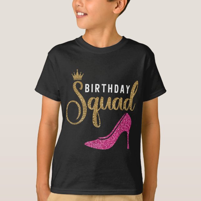 Birthday Squad for Women Queen Golden Rosa Shoe Fa T Shirt (Framsida)