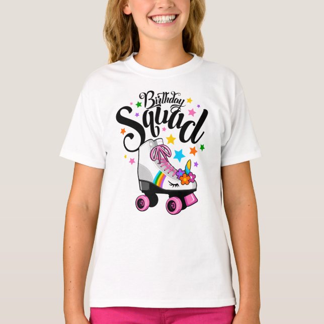Birthday squad, unicorn, roller skate  t shirt (Framsida)
