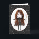Birthday Stick figur Girl for Friend Kort<br><div class="desc">Cute stick figur tjej med hår,  senor,  polka-punktklänning,  pärlhalsband och daisy bouquet på svart och vit polka-punktbakgrund.</div>