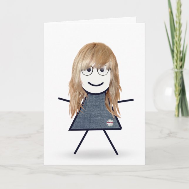 Birthday Stick figur Girl for Sister Kort (Framsida)