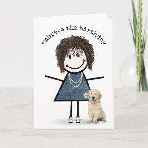 Birthday Stick figur Girl med Golden Retriever Kort