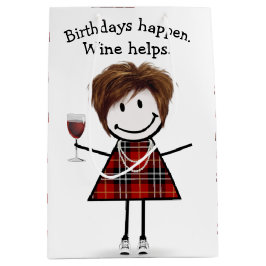 Birthday Stick figur Girl med Red Vin
