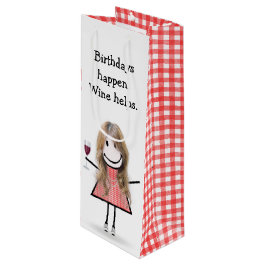 Birthday Stick figur Girl med Red Vin