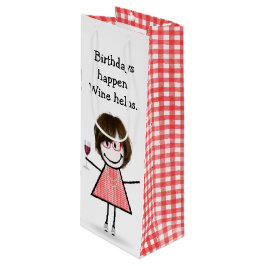 Birthday Stick figur Girl med Red Vin