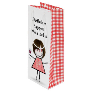 Birthday Stick figur Girl med Red Vin