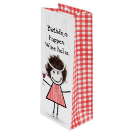 Birthday Stick figur Girl med Red Vin