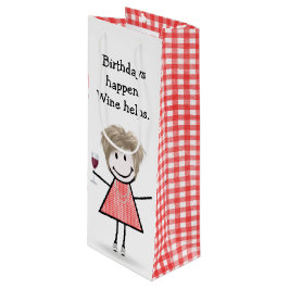 Birthday Stick figur Girl med Red Vin