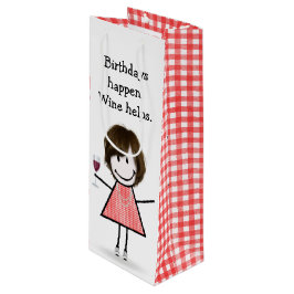 Birthday Stick figur Girl med Red Vin