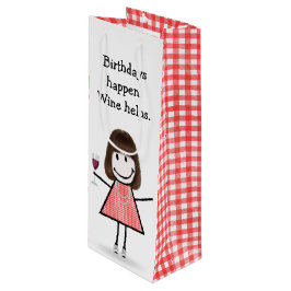 Birthday Stick figur Girl med Red Vin