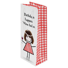 Birthday Stick figur Girl med Red Vin