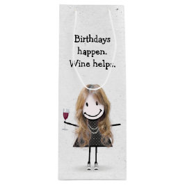 Birthday Stick figur Girl med Red Vin