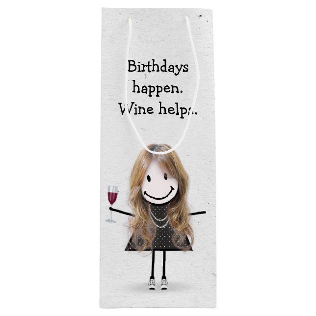 Birthday Stick figur Girl med Red Vin (Framsidan)