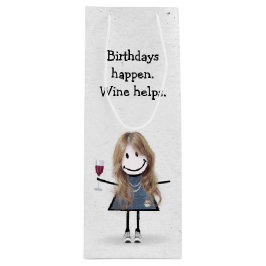 Birthday Stick figur Girl med Red Vin Glass