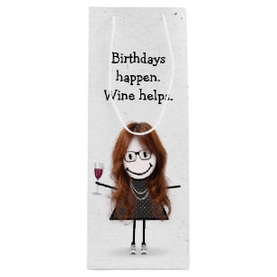 Birthday Stick figur Girl med Red Vin Glass