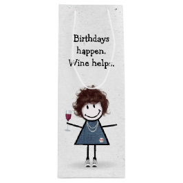 Birthday Stick figur Girl med Red Vin Glass