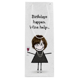 Birthday Stick figur Girl med Red Vin Glass