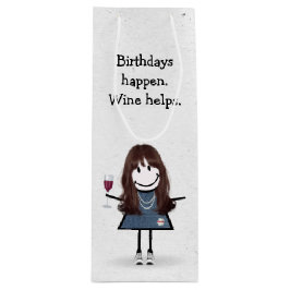 Birthday Stick figur Girl med Red Vin Glass