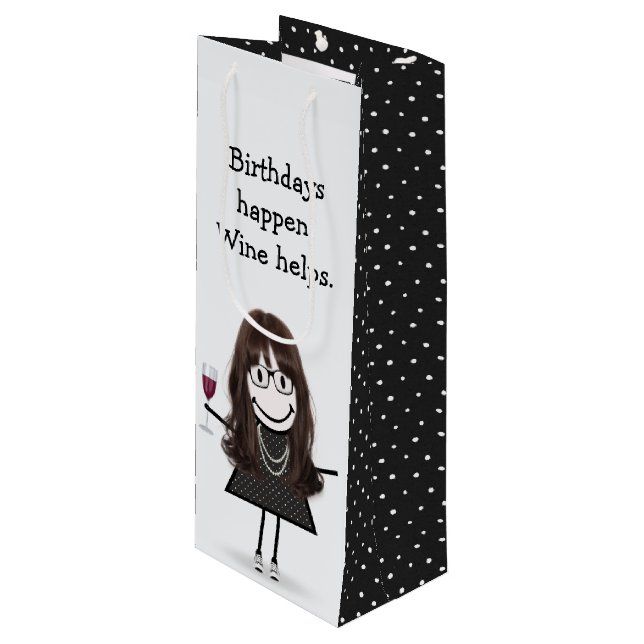 Birthday Stick figur Girl med Red Vin Glass (Framsidan Vinklad)