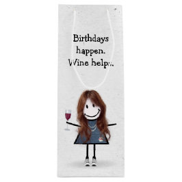 Birthday Stick figur Girl med Red Vin Glass
