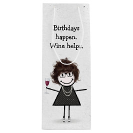 Birthday Stick figur Girl med Red Vin Glass
