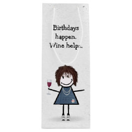 Birthday Stick figur Girl med Red Vin Glass