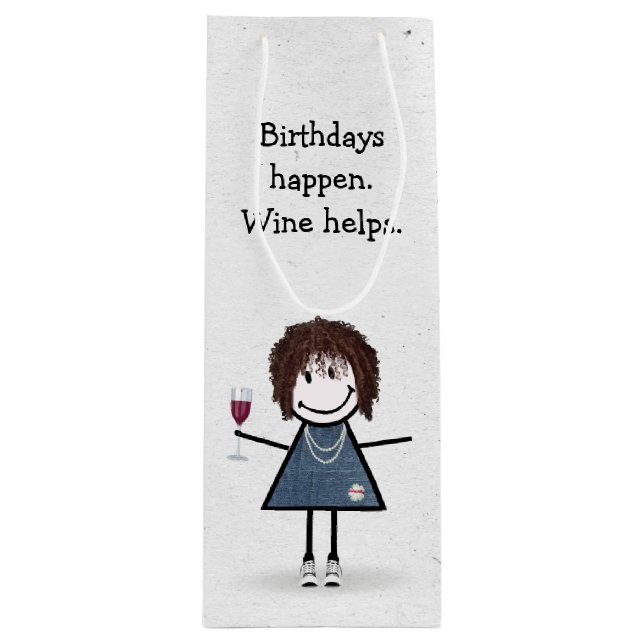 Birthday Stick figur Girl med Red Vin Glass (Framsidan)