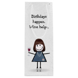 Birthday Stick figur Girl med Red Vin Glass Win