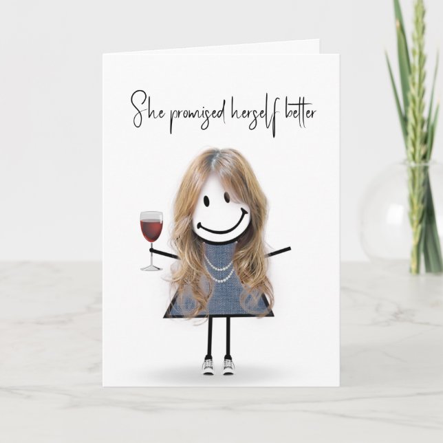 Birthday Stick figur Girl med Sneakers Kort (Framsida)