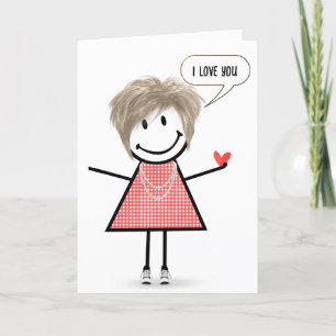 Birthday Stick figur Girl med Tal Bubble Kort