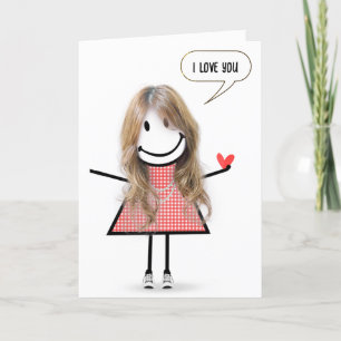 Birthday Stick figur Girl med Tal Bubble Kort