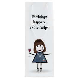Birthday Stick figur Girl med Vin
