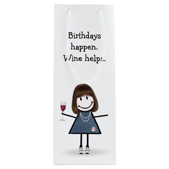 Birthday Stick figur Girl med Vin (Framsidan)
