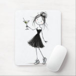 Birthday Stick Figure Girl with Martini Musmatta<br><div class="desc">A cute stick-figure girl wearing a black cocktail dress and sneakers holds a martini on a white background.</div>
