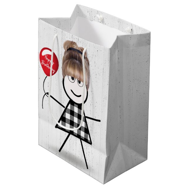 Birthday Stick Girl med Balloon Wood (Framsidan Vinklad)