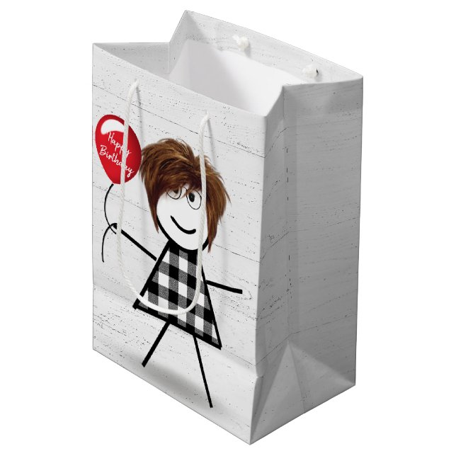 Birthday Stick Girl med Balloon Wood (Framsidan Vinklad)