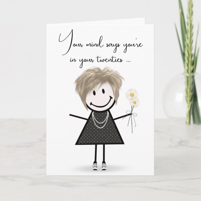 Birthday Stick Girl med Daisy Bouquet Kort (Framsida)