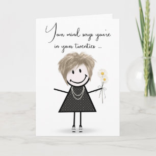 Birthday Stick Girl med Daisy Bouquet Kort